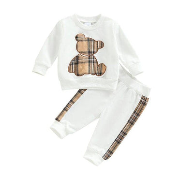 Plaid Bear Sweatshirt Baby Set