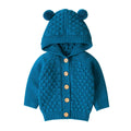 Solid Knit Hooded Baby Cardigan Blue 3-6 M 