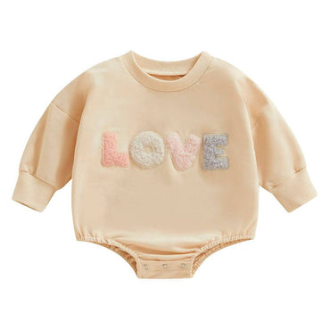 Long Sleeve Love Baby Bodysuit Beige 0-3 M