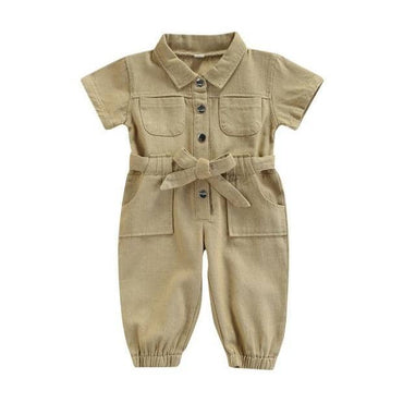 Solid Collar Toddler Jumpsuit Beige 12-18 M
