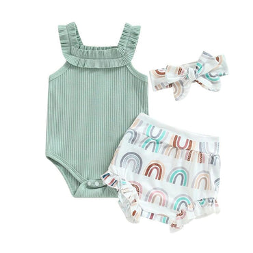 Green Rainbow Ruffled Baby Set