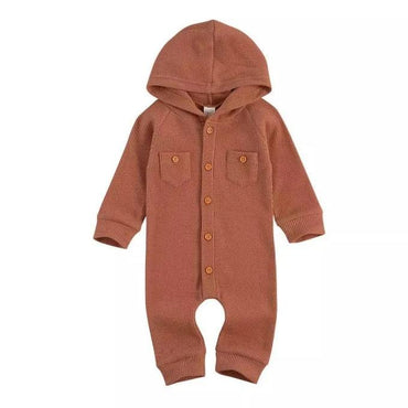 Solid Waffle Hooded Baby Jumpsuit Rust Red 9-12 M 