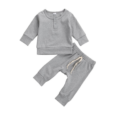Solid Button Sweatshirt Baby Set Gray 0-3 M 