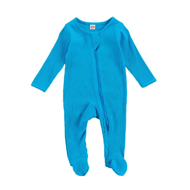 Solid Zipper Footed Baby Jumpsuit Blue 0-3 M 
