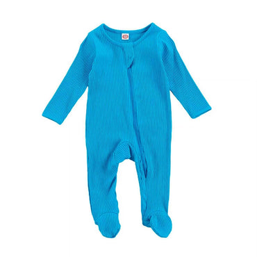 Solid Zipper Footed Baby Jumpsuit Blue 0-3 M