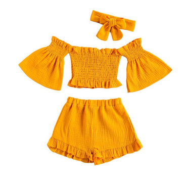Flare Sleeve Off Shoulder Toddler Set Yellow 2T