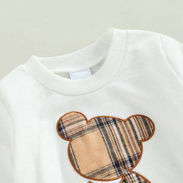 Plaid Bear Sweatshirt Baby Set