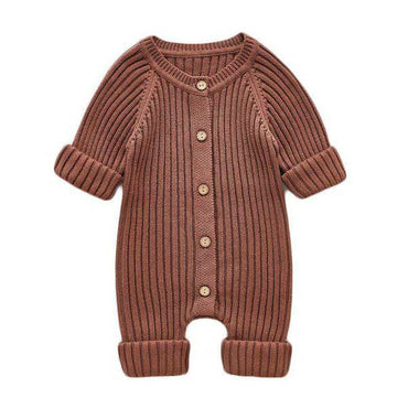 Long Sleeve Knitted Baby Jumpsuit Dark Brown 3-6 M