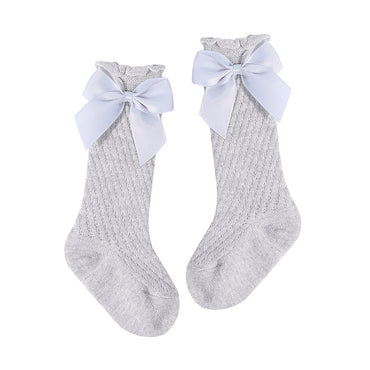 Solid Bowknot Socks Gray 0-12 M 