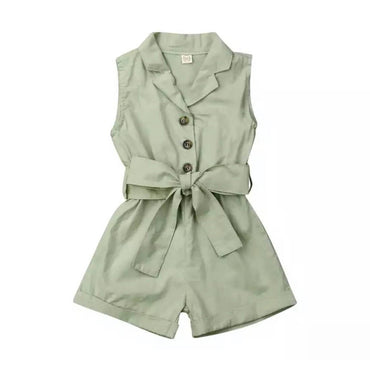 Button Down Collar Toddler Romper Olive Green 2T