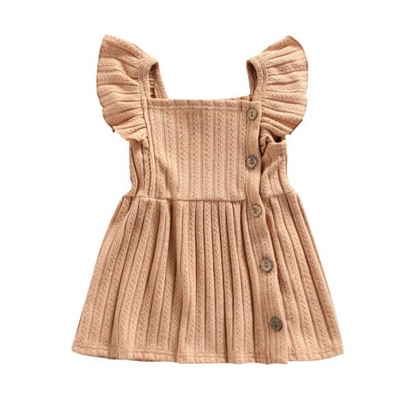 Solid Knitted Buttons Baby Dress Khaki Brown 3-6 M 