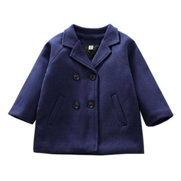 Solid Double Breasted Toddler Jacket Blue 3T