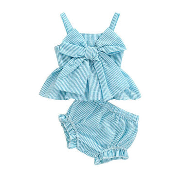 Blue Striped Big Bow Baby Set