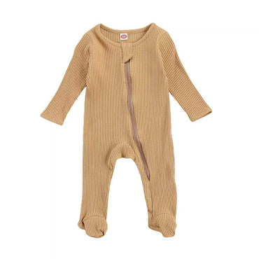 Solid Zipper Footed Baby Jumpsuit Brown 0-3 M