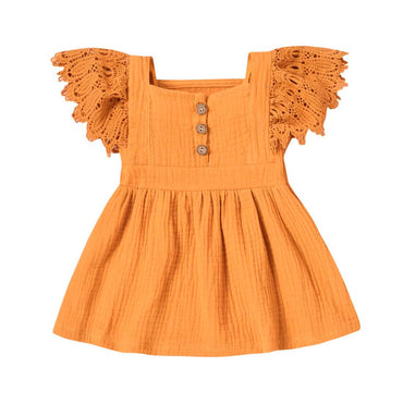 Solid Lace Sleeve Baby Dress Mustard Orange 0-3 M