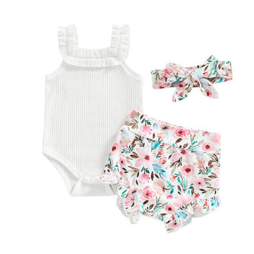 White Floral Ruffled Baby Set