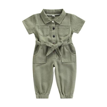 Solid Collar Toddler Jumpsuit Green 12-18 M