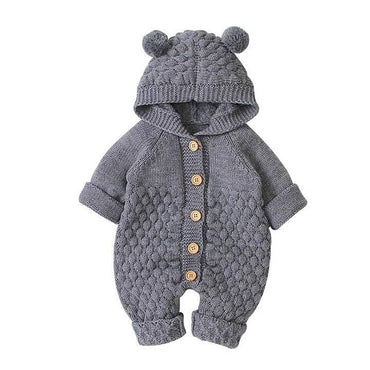 Knitted Bear Ears Baby Jumpsuit Gray 3-6 M