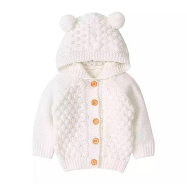 Solid Knit Hooded Baby Cardigan White 3-6 M