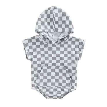 Checkered Hooded Baby Romper   