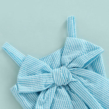 Blue Striped Big Bow Baby Set