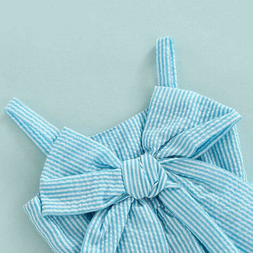 Blue Striped Big Bow Baby Set