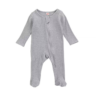 Solid Zipper Footed Baby Jumpsuit Gray 0-3 M