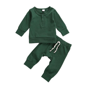 Solid Button Sweatshirt Baby Set Green 0-3 M 