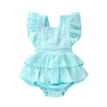 Solid Ruffled Baby Romper Blue 0-3 M