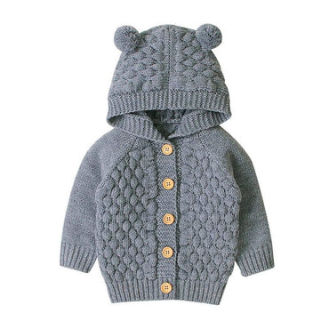 Solid Knit Hooded Baby Cardigan Gray 3-6 M