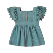 Solid Lace Sleeve Baby Dress Sage Green 0-3 M