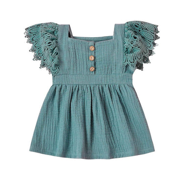 Solid Lace Sleeve Baby Dress Sage Green 0-3 M