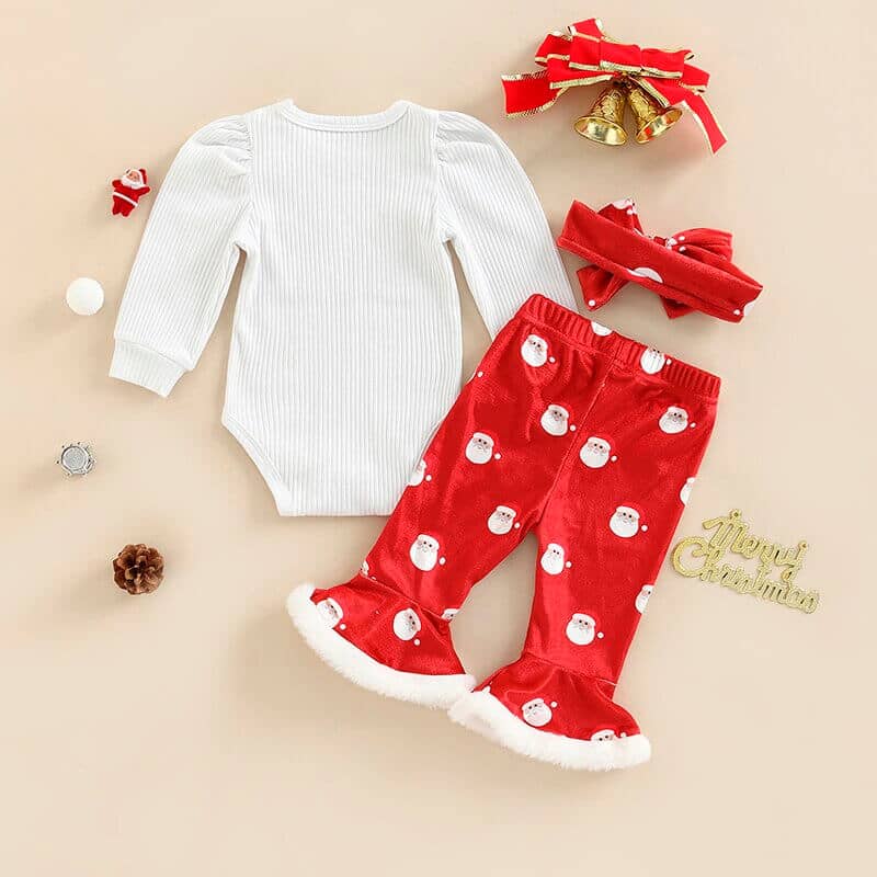 white christmas dresses Baby Girl First Christmas Velvet 3-Piece Outfit Set – The Trendy Toddlers