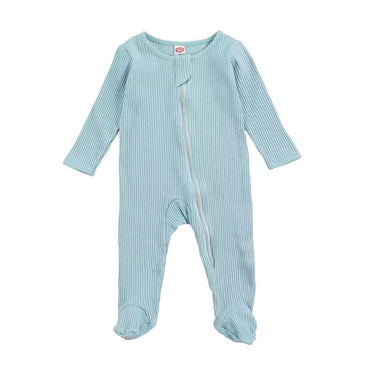 Solid Zipper Footed Baby Jumpsuit Light Blue 0-3 M