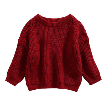 Knitted Solid Sweater Burgundy Red 3-6 M