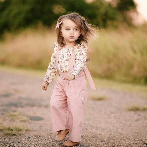 Pink Floral Suspender Toddler Set