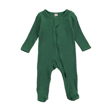 Solid Zipper Footed Baby Jumpsuit Green 0-3 M