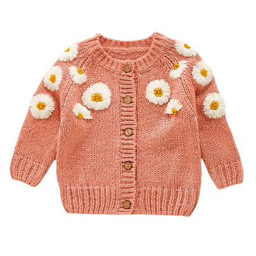 Daisy Knitted Baby Cardigan Pink 3-6 M