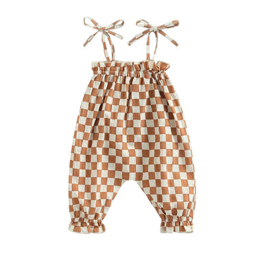 Sleeveless Straps Checkered Baby Jumpsuit