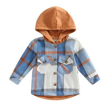 Plaid Hooded Toddler Shirt Blue 2T