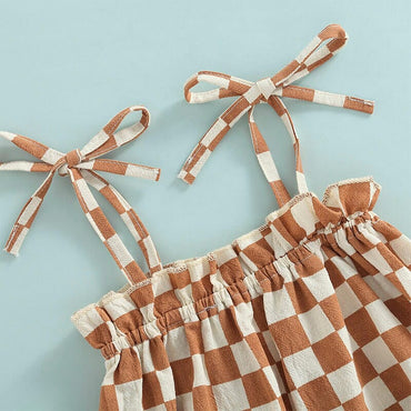 Sleeveless Straps Checkered Baby Jumpsuit