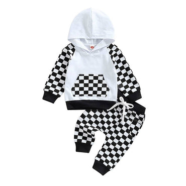 Checkered Pants Hooded Toddler Set Black 9-12 M