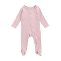 Solid Zipper Footed Baby Jumpsuit Pink 0-3 M 
