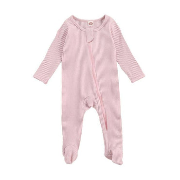 Solid Zipper Footed Baby Jumpsuit Pink 0-3 M