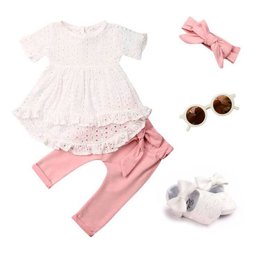 White Crochet Bow Baby Set