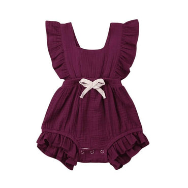 Ruffle Solid Baby Romper Burgundy Red 3-6 M