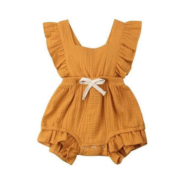 Ruffle Solid Baby Romper Mustard Orange 3-6 M