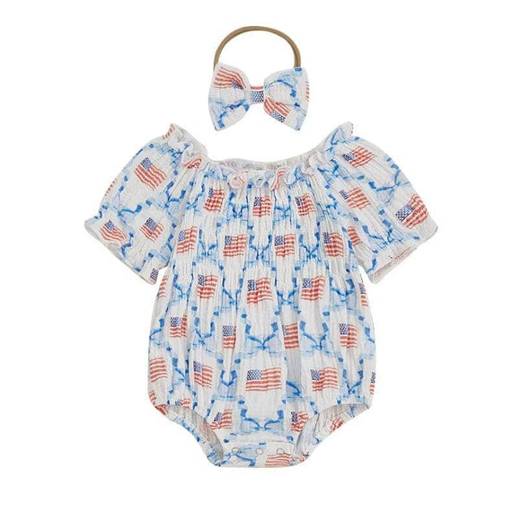 American Flag Ruffled Baby Romper