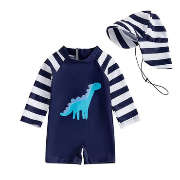 Long Sleeve Dinosaur Toddler Swimsuit Blue 0-3 M