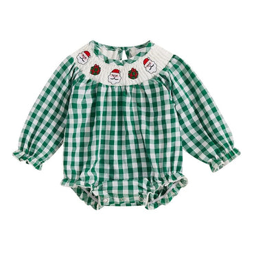 Long Sleeve Plaid Christmas Romper Green 0-3 M 